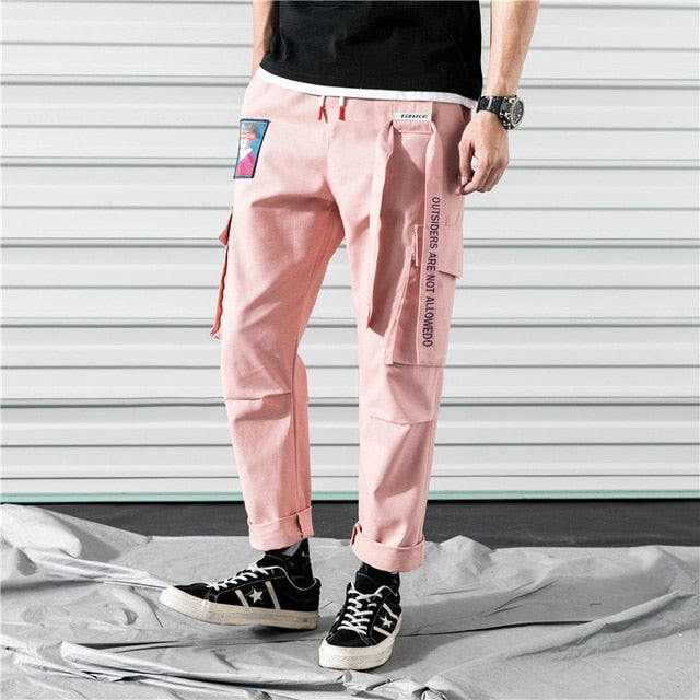 Hip Hop Joggers Men Black Harem Pants Multi-pocket Ribbons Man Sweatpants Streetwear Casual Mens Pants S-3XL