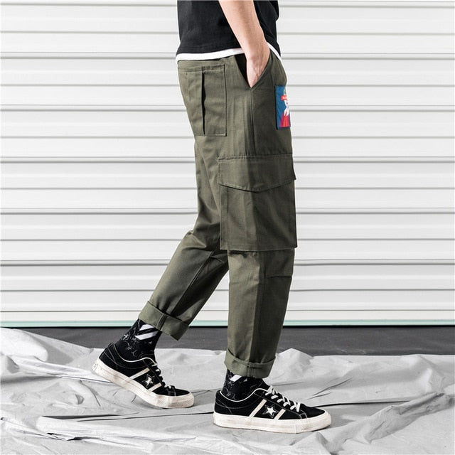 Hip Hop Joggers Men Black Harem Pants Multi-pocket Ribbons Man Sweatpants Streetwear Casual Mens Pants S-3XL
