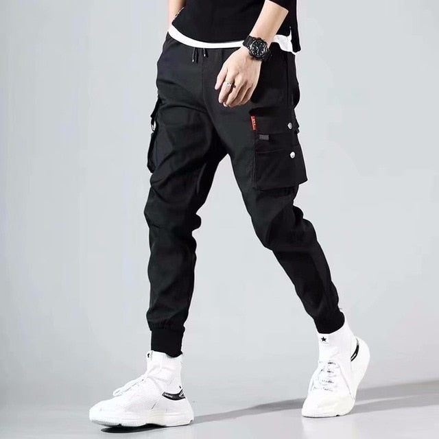 Hip Hop Joggers Men Black Harem Pants Multi-pocket Ribbons Man Sweatpants Streetwear Casual Mens Pants S-3XL
