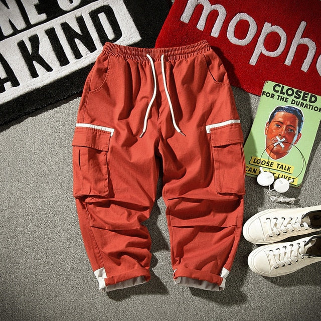 Hip Hop Joggers Men Black Harem Pants Multi-pocket Ribbons Man Sweatpants Streetwear Casual Mens Pants S-3XL